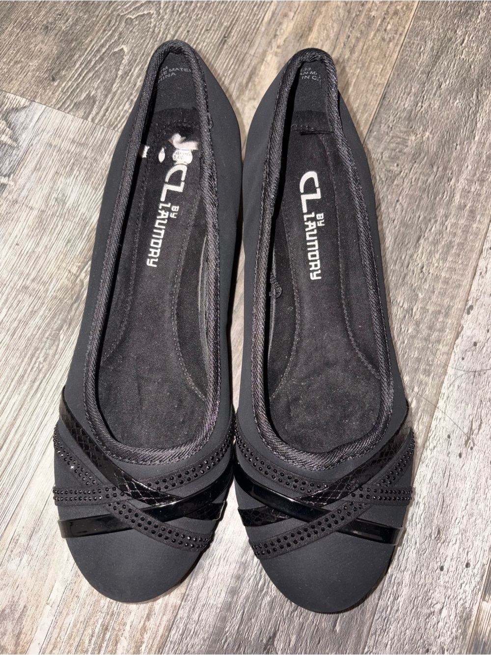 CL by Laundry Black Ballet Flats with Cross-Strap Detail